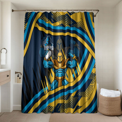 Titans Rugby Mascot Bathroom Set Fierce Athlete Graphic in Sports Style