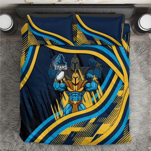 Titans Rugby Mascot Bedding Set Fierce Athlete Graphic in Sports Style