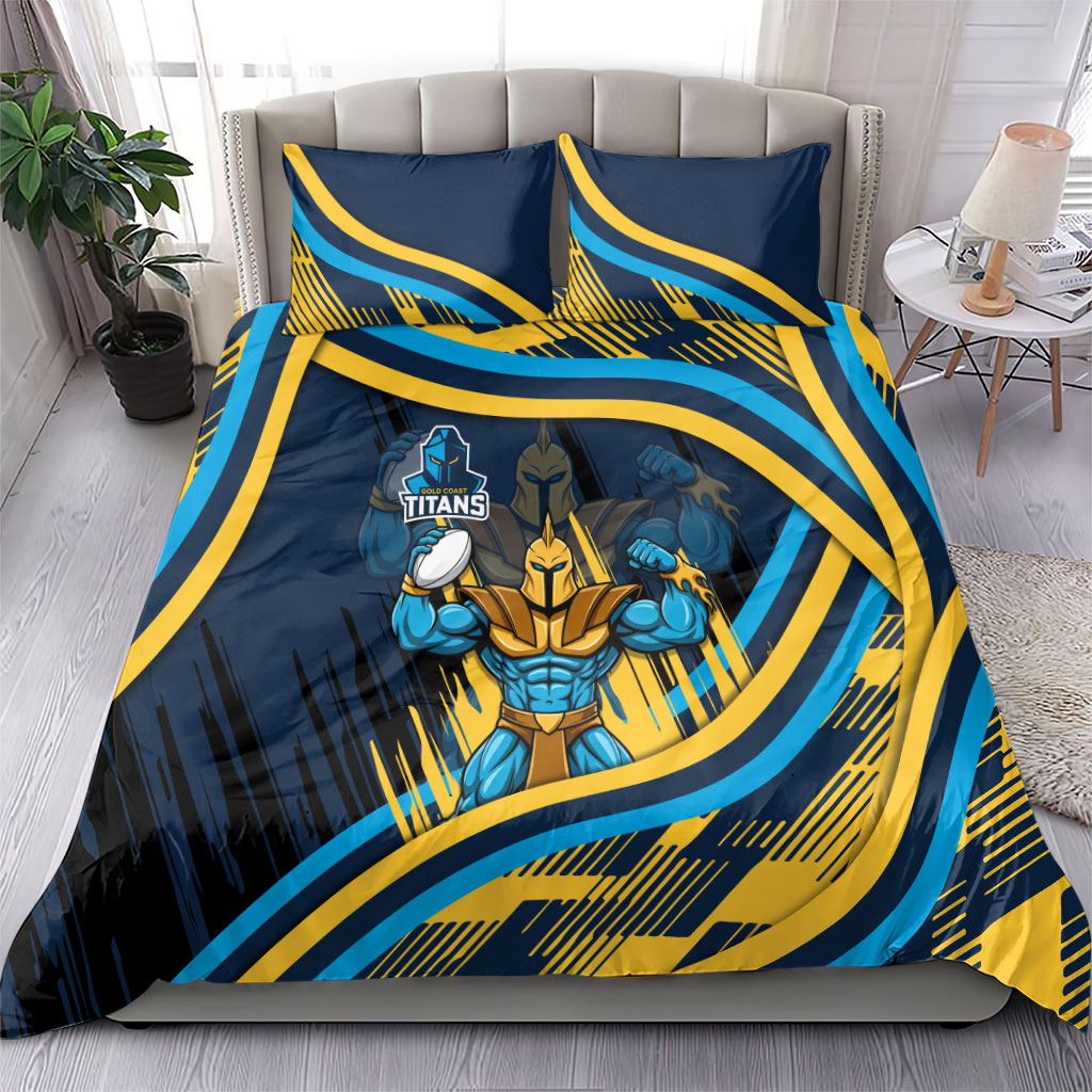 Titans Rugby Mascot Bedding Set Fierce Athlete Graphic in Sports Style