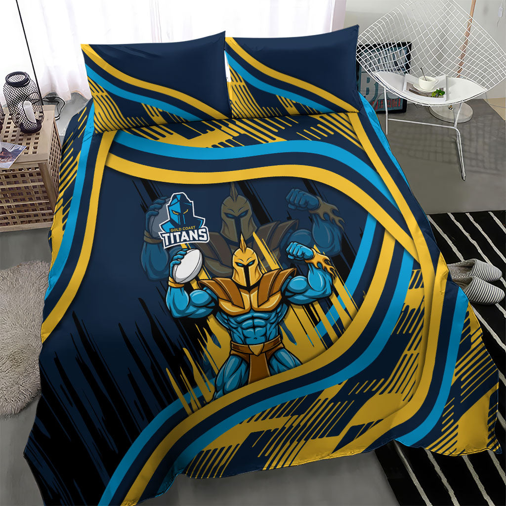 Titans Rugby Mascot Bedding Set Fierce Athlete Graphic in Sports Style