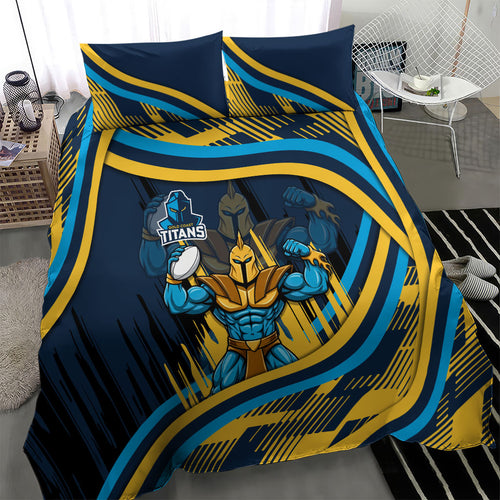 Titans Rugby Mascot Bedding Set Fierce Athlete Graphic in Sports Style