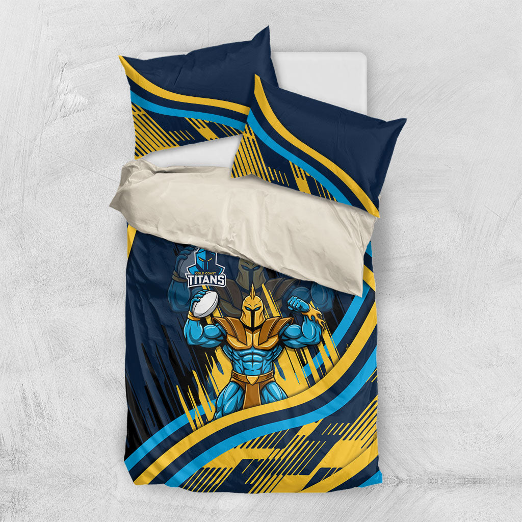 Titans Rugby Mascot Bedding Set Fierce Athlete Graphic in Sports Style