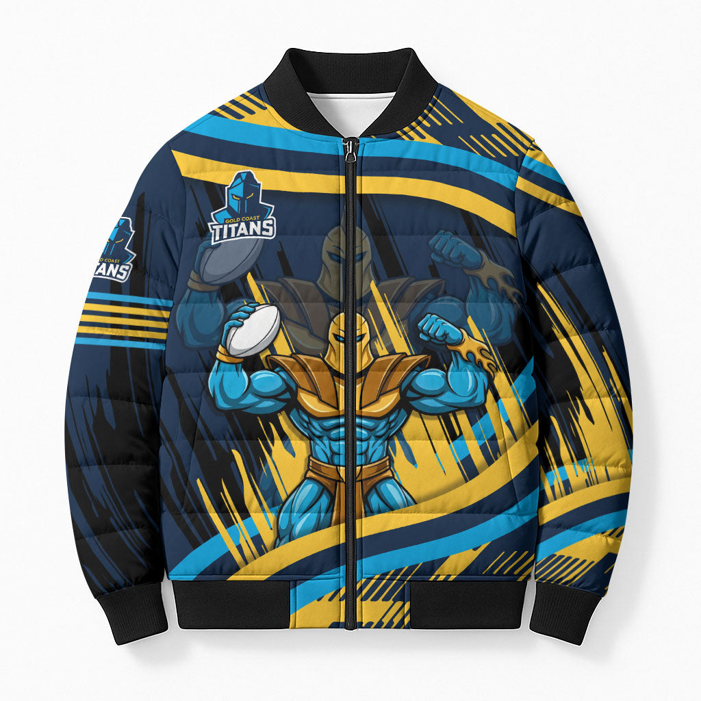 Titans Rugby Mascot Bomber Puffer Jacket Fierce Athlete Graphic in Sports Style