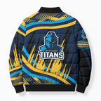 Titans Rugby Mascot Bomber Puffer Jacket Fierce Athlete Graphic in Sports Style