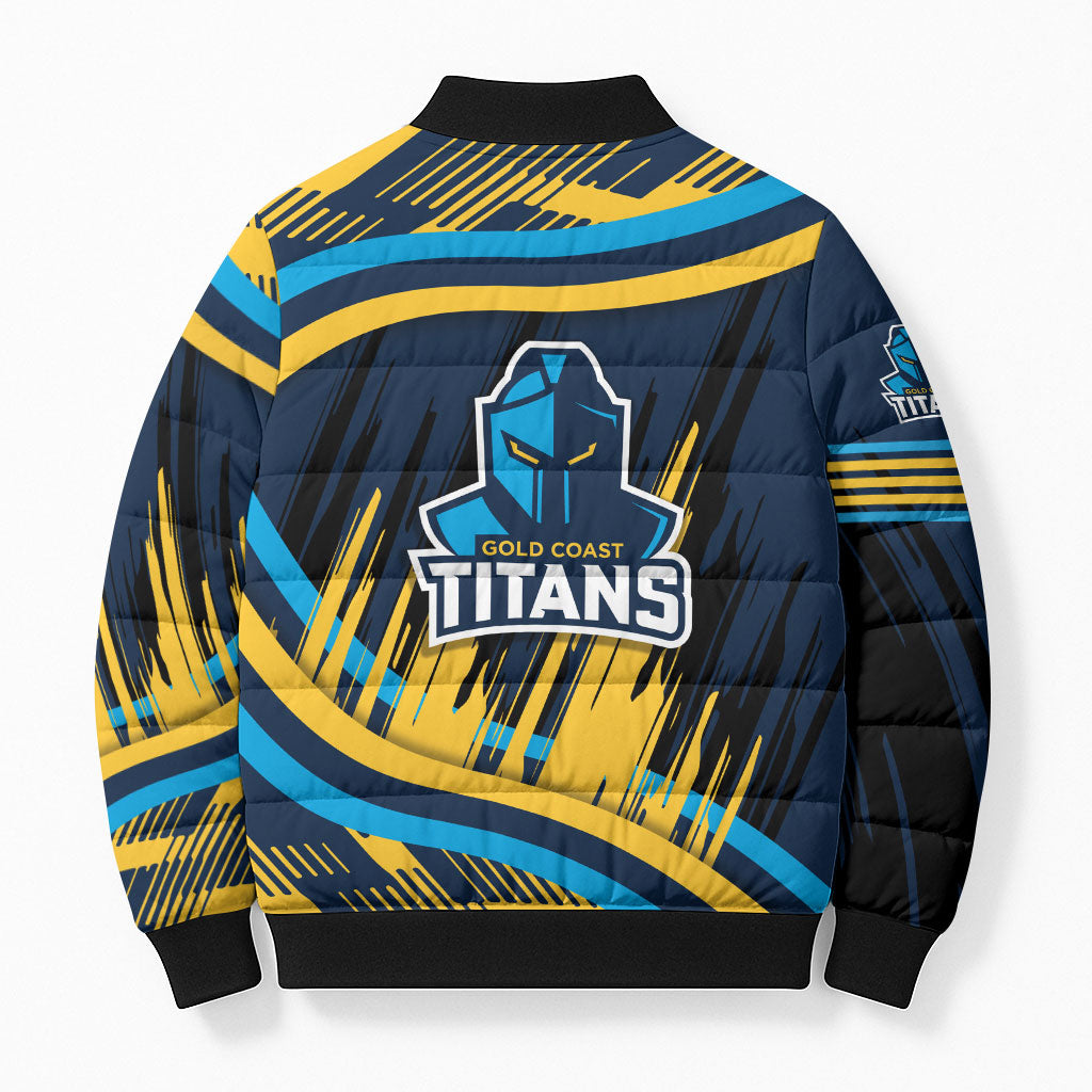 Titans Rugby Mascot Bomber Puffer Jacket Fierce Athlete Graphic in Sports Style