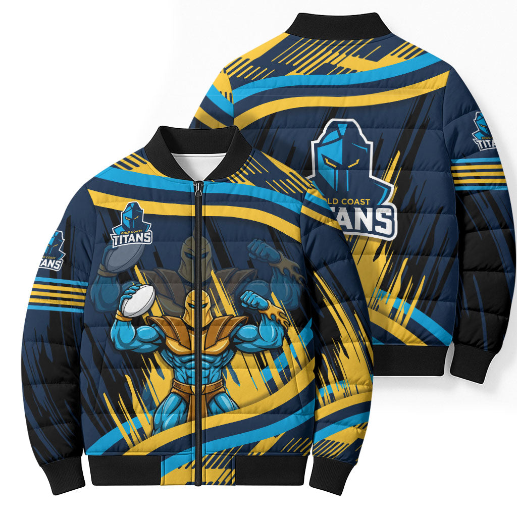 Titans Rugby Mascot Bomber Puffer Jacket Fierce Athlete Graphic in Sports Style