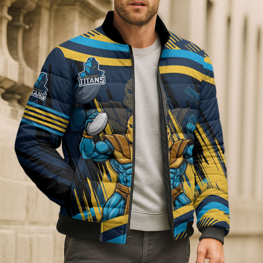 Titans Rugby Mascot Bomber Puffer Jacket Fierce Athlete Graphic in Sports Style
