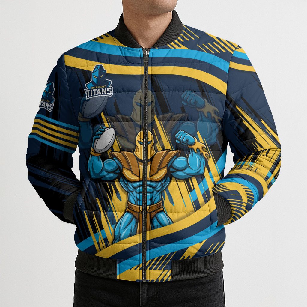 Titans Rugby Mascot Bomber Puffer Jacket Fierce Athlete Graphic in Sports Style