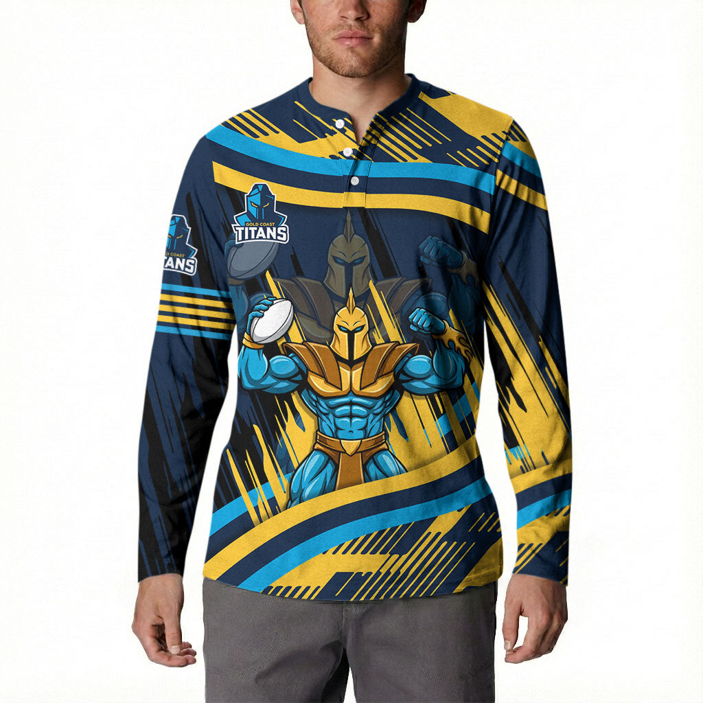 Titans Rugby Mascot Button Sweatshirt Fierce Athlete Graphic in Sports Style