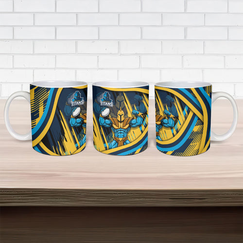Titans Rugby Mascot Ceramic Mug Fierce Athlete Graphic in Sports Style