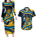 Titans Rugby Mascot Couples Matching Long Sleeve Bodycon Dress and Hawaiian Shirt Fierce Athlete Graphic in Sports Style