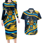 Titans Rugby Mascot Couples Matching Long Sleeve Bodycon Dress and Hawaiian Shirt Fierce Athlete Graphic in Sports Style