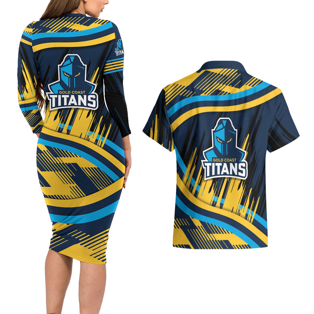 Titans Rugby Mascot Couples Matching Long Sleeve Bodycon Dress and Hawaiian Shirt Fierce Athlete Graphic in Sports Style