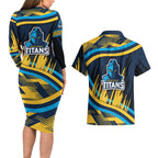 Titans Rugby Mascot Couples Matching Long Sleeve Bodycon Dress and Hawaiian Shirt Fierce Athlete Graphic in Sports Style