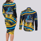 Titans Rugby Mascot Couples Matching Long Sleeve Bodycon Dress and Long Sleeve Button Shirt Fierce Athlete Graphic in Sports Style