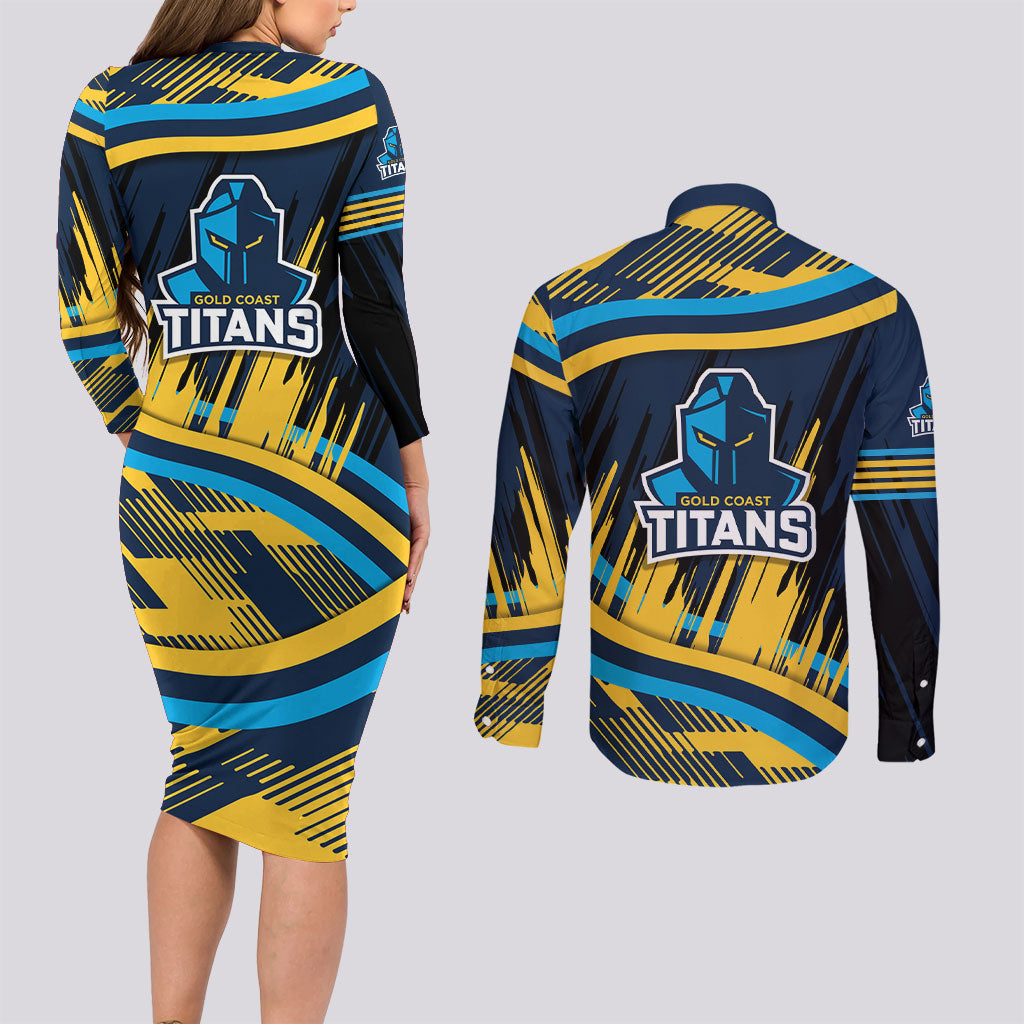 Titans Rugby Mascot Couples Matching Long Sleeve Bodycon Dress and Long Sleeve Button Shirt Fierce Athlete Graphic in Sports Style