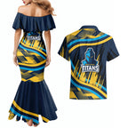 Titans Rugby Mascot Couples Matching Mermaid Dress and Hawaiian Shirt Fierce Athlete Graphic in Sports Style