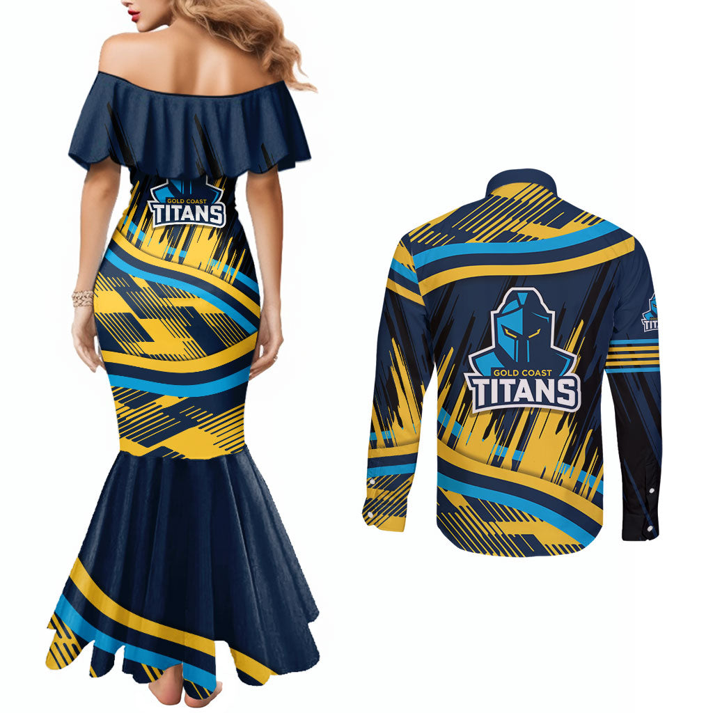 Titans Rugby Mascot Couples Matching Mermaid Dress and Long Sleeve Button Shirt Fierce Athlete Graphic in Sports Style