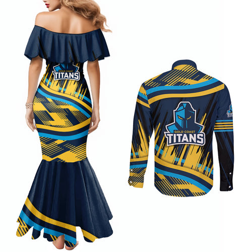 Titans Rugby Mascot Couples Matching Mermaid Dress and Long Sleeve Button Shirt Fierce Athlete Graphic in Sports Style