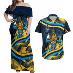 Titans Rugby Mascot Couples Matching Off Shoulder Maxi Dress and Hawaiian Shirt Fierce Athlete Graphic in Sports Style