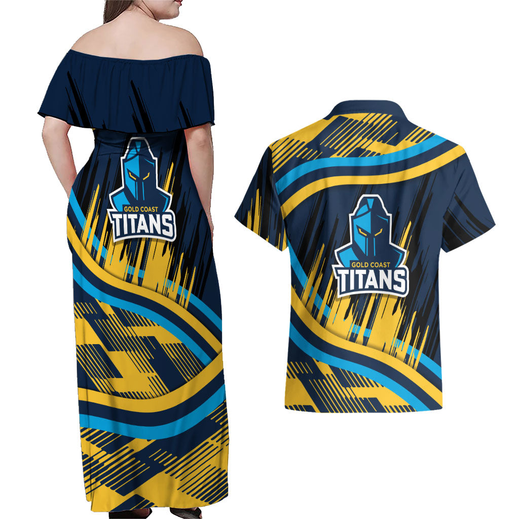 Titans Rugby Mascot Couples Matching Off Shoulder Maxi Dress and Hawaiian Shirt Fierce Athlete Graphic in Sports Style