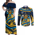Titans Rugby Mascot Couples Matching Off Shoulder Maxi Dress and Long Sleeve Button Shirt Fierce Athlete Graphic in Sports Style