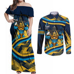 Titans Rugby Mascot Couples Matching Off Shoulder Maxi Dress and Long Sleeve Button Shirt Fierce Athlete Graphic in Sports Style