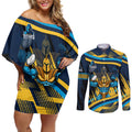 Titans Rugby Mascot Couples Matching Off Shoulder Short Dress and Long Sleeve Button Shirt Fierce Athlete Graphic in Sports Style