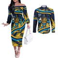 Titans Rugby Mascot Couples Matching Off The Shoulder Long Sleeve Dress and Long Sleeve Button Shirt Fierce Athlete Graphic in Sports Style