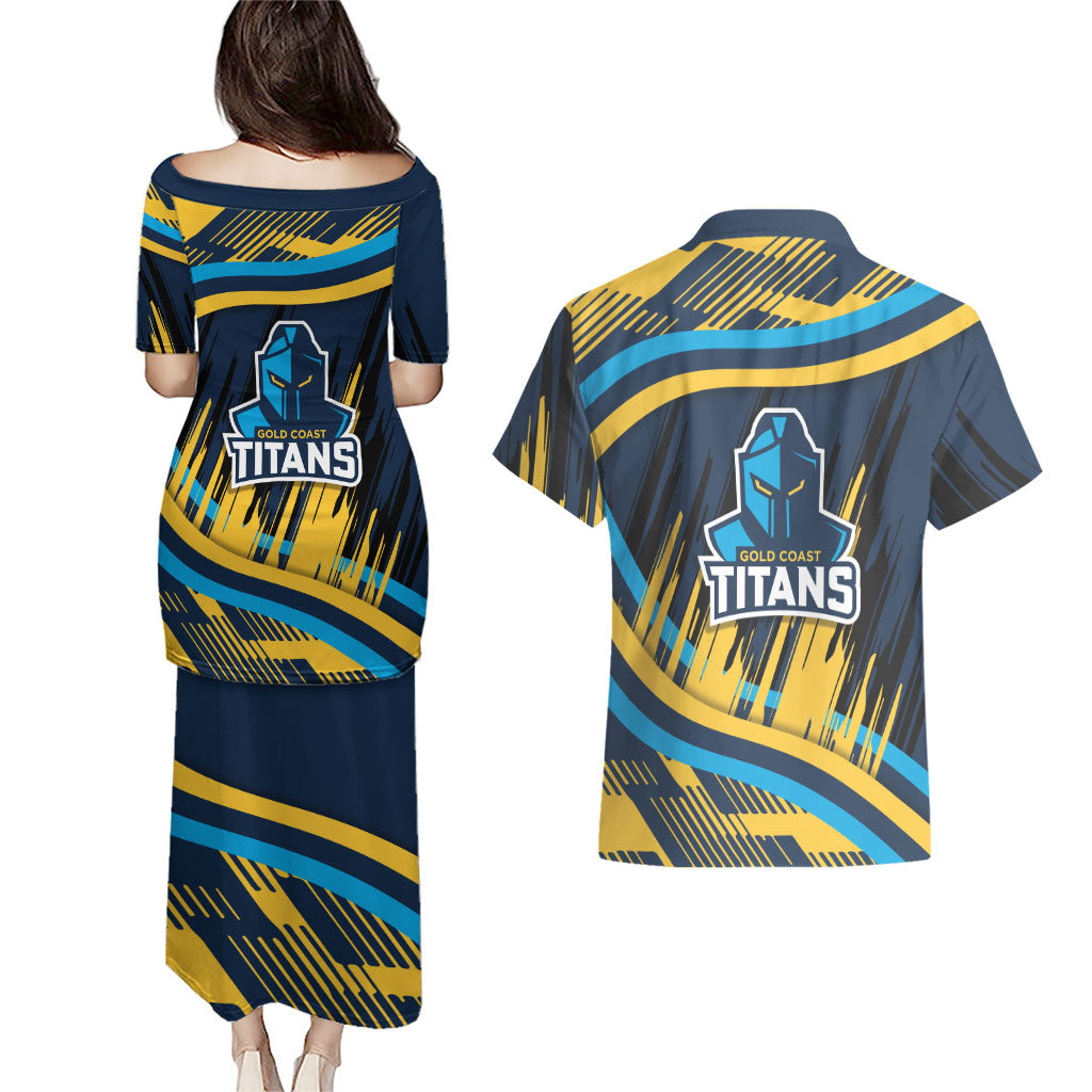 Titans Rugby Mascot Couples Matching Puletasi and Hawaiian Shirt Fierce Athlete Graphic in Sports Style