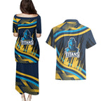 Titans Rugby Mascot Couples Matching Puletasi and Hawaiian Shirt Fierce Athlete Graphic in Sports Style