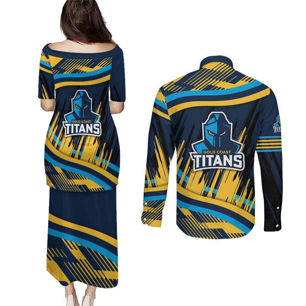Titans Rugby Mascot Couples Matching Puletasi and Long Sleeve Button Shirt Fierce Athlete Graphic in Sports Style