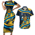 Titans Rugby Mascot Couples Matching Short Sleeve Bodycon Dress and Hawaiian Shirt Fierce Athlete Graphic in Sports Style
