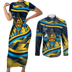 Titans Rugby Mascot Couples Matching Short Sleeve Bodycon Dress and Long Sleeve Button Shirt Fierce Athlete Graphic in Sports Style