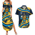 Titans Rugby Mascot Couples Matching Summer Maxi Dress and Hawaiian Shirt Fierce Athlete Graphic in Sports Style