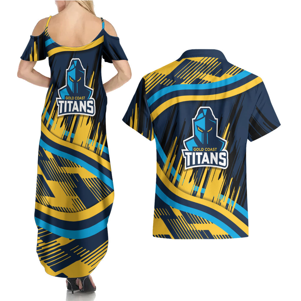 Titans Rugby Mascot Couples Matching Summer Maxi Dress and Hawaiian Shirt Fierce Athlete Graphic in Sports Style