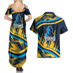 Titans Rugby Mascot Couples Matching Summer Maxi Dress and Hawaiian Shirt Fierce Athlete Graphic in Sports Style