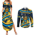 Titans Rugby Mascot Couples Matching Summer Maxi Dress and Long Sleeve Button Shirt Fierce Athlete Graphic in Sports Style