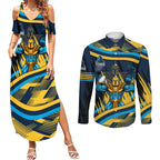 Titans Rugby Mascot Couples Matching Summer Maxi Dress and Long Sleeve Button Shirt Fierce Athlete Graphic in Sports Style