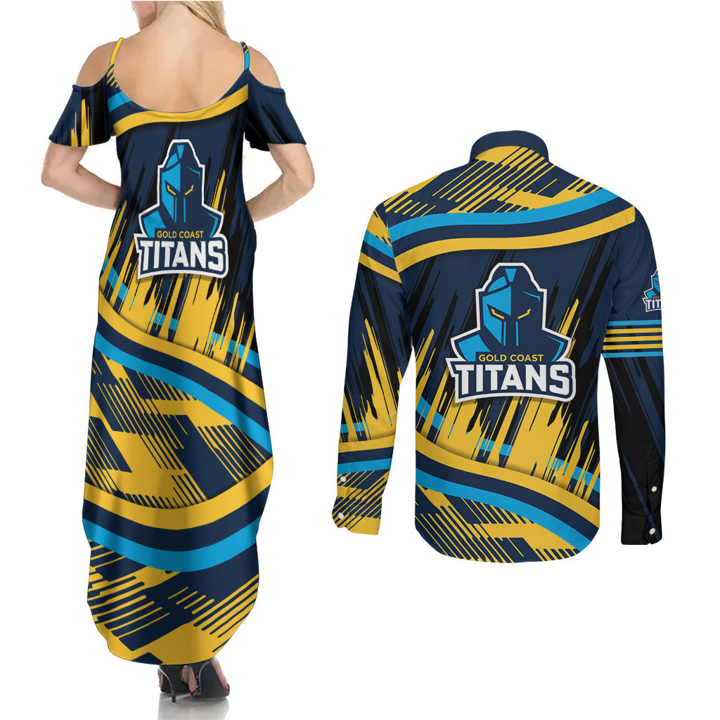Titans Rugby Mascot Couples Matching Summer Maxi Dress and Long Sleeve Button Shirt Fierce Athlete Graphic in Sports Style