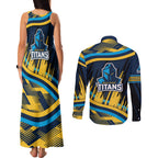 Titans Rugby Mascot Couples Matching Tank Maxi Dress and Long Sleeve Button Shirt Fierce Athlete Graphic in Sports Style