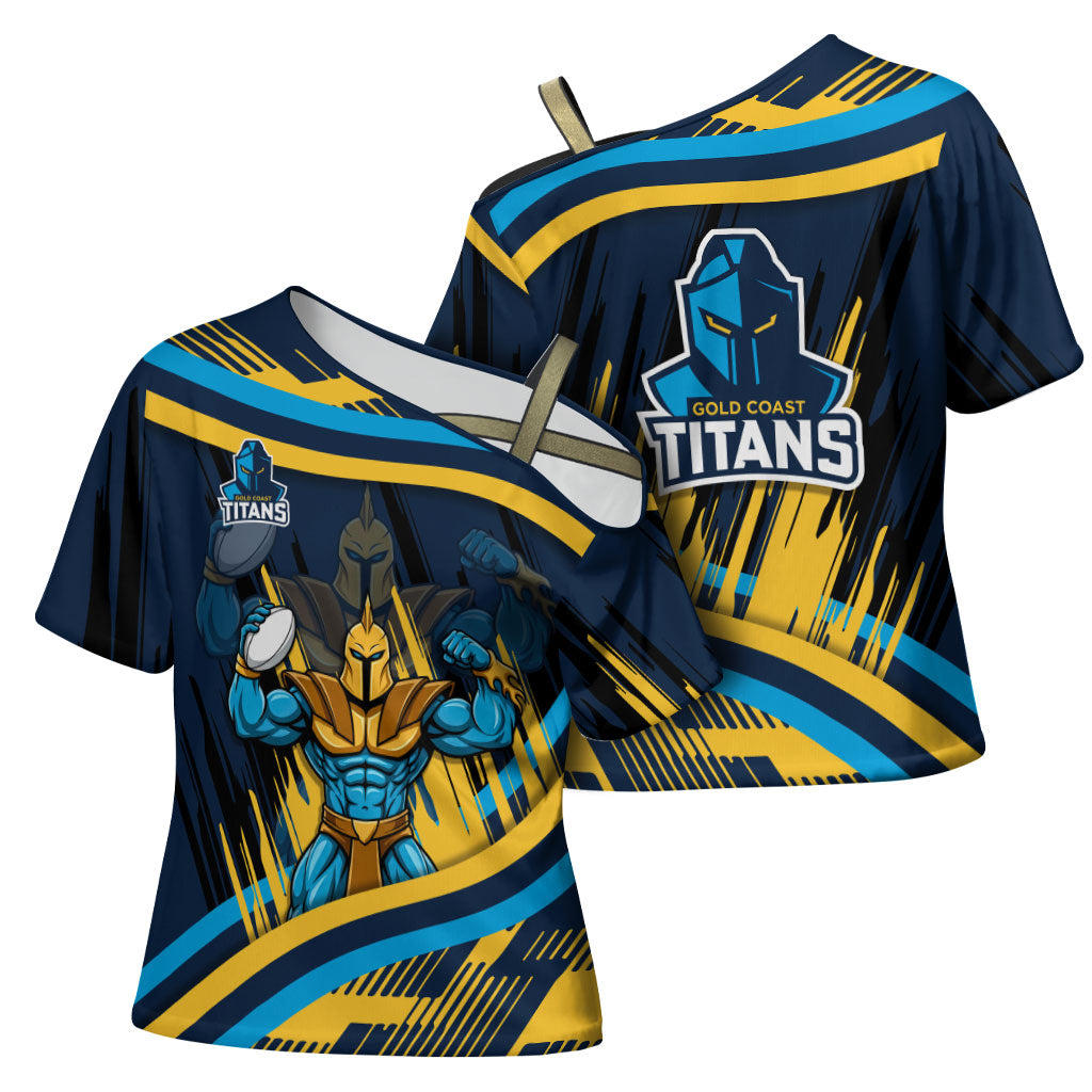 Titans Rugby Mascot Cross Shoulder Shirt Fierce Athlete Graphic in Sports Style