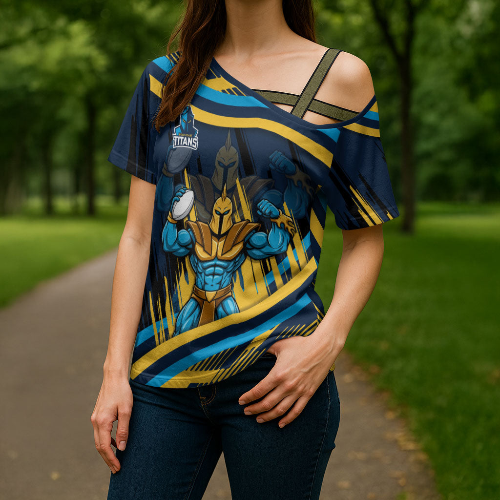 Titans Rugby Mascot Cross Shoulder Shirt Fierce Athlete Graphic in Sports Style