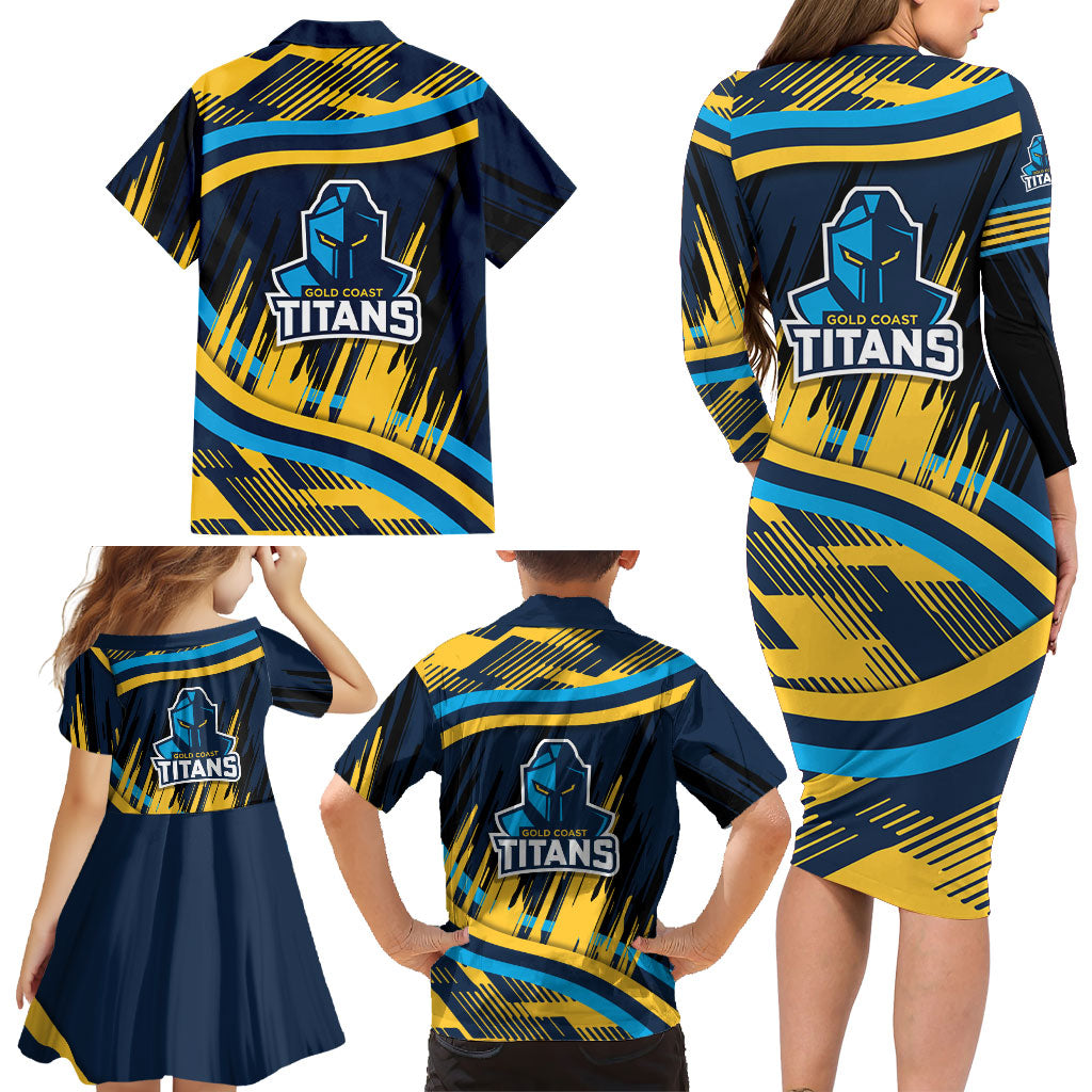 Titans Rugby Mascot Family Matching Long Sleeve Bodycon Dress and Hawaiian Shirt Fierce Athlete Graphic in Sports Style