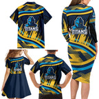 Titans Rugby Mascot Family Matching Long Sleeve Bodycon Dress and Hawaiian Shirt Fierce Athlete Graphic in Sports Style