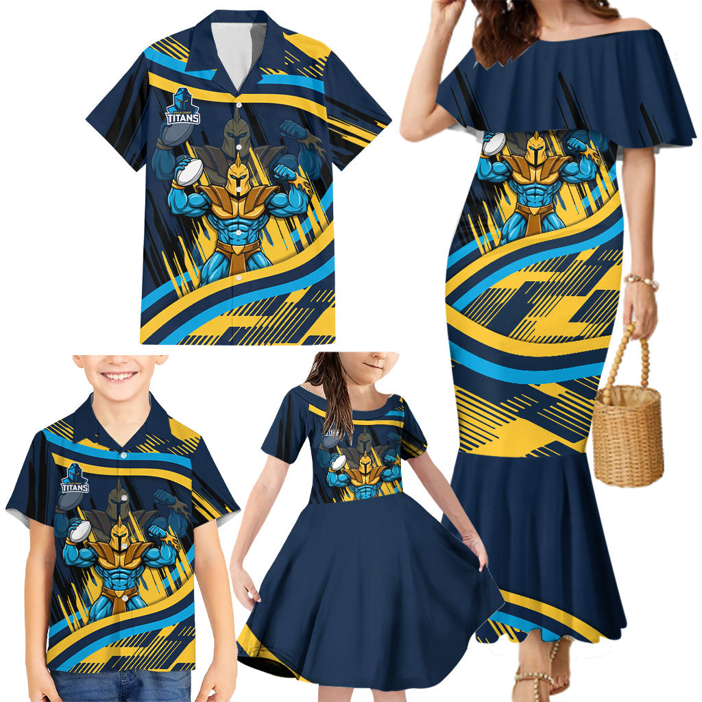 Titans Rugby Mascot Family Matching Mermaid Dress and Hawaiian Shirt Fierce Athlete Graphic in Sports Style