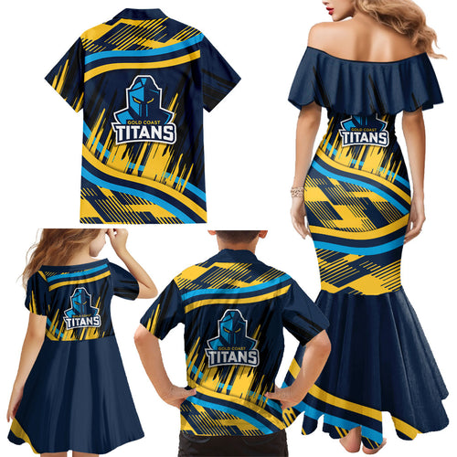 Titans Rugby Mascot Family Matching Mermaid Dress and Hawaiian Shirt Fierce Athlete Graphic in Sports Style