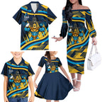 Titans Rugby Mascot Family Matching Off The Shoulder Long Sleeve Dress and Hawaiian Shirt Fierce Athlete Graphic in Sports Style