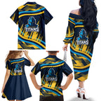 Titans Rugby Mascot Family Matching Off The Shoulder Long Sleeve Dress and Hawaiian Shirt Fierce Athlete Graphic in Sports Style