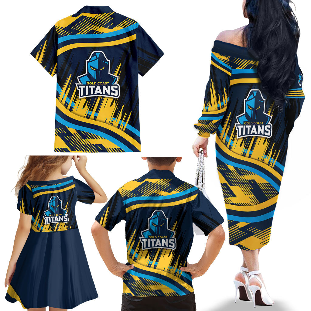 Titans Rugby Mascot Family Matching Off The Shoulder Long Sleeve Dress and Hawaiian Shirt Fierce Athlete Graphic in Sports Style
